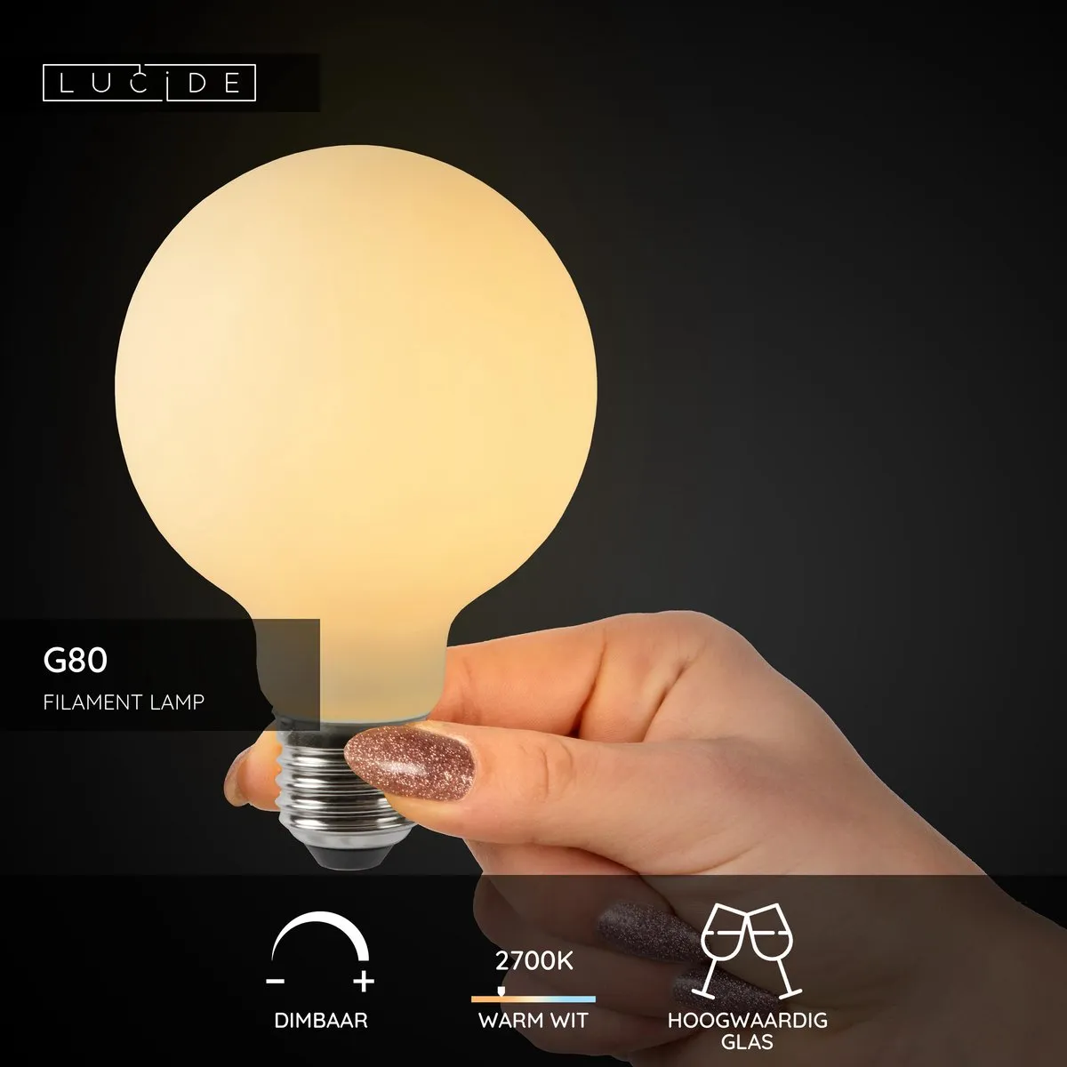 Lucide G80 LED Filamentlamp - 4,9W 2700K - Ø8cm Rookglas