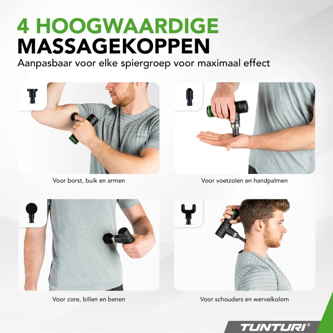 Tunturi MG30 Mini Massagepistool - 4 Koppen - Zwart