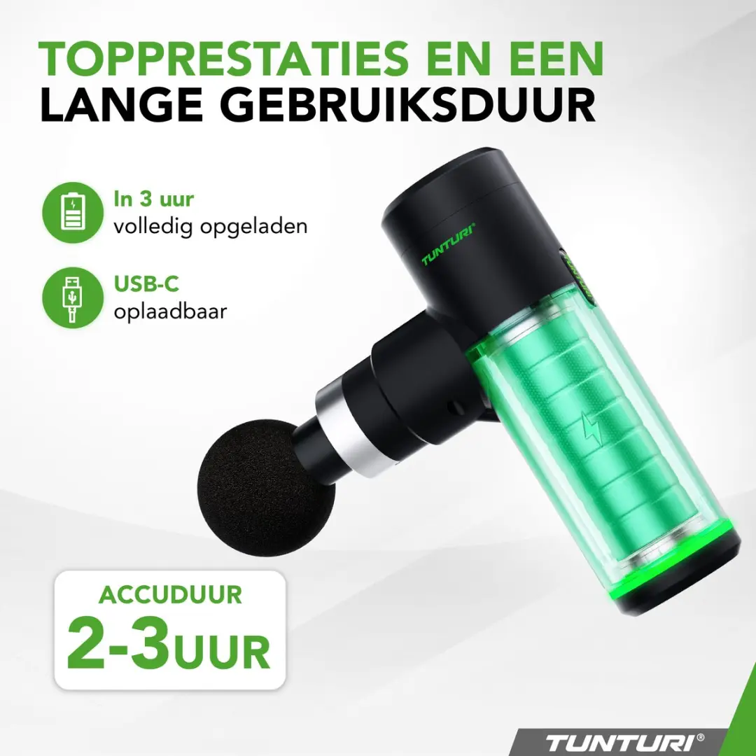 Tunturi MG30 Mini Massagepistool - 4 Koppen - Zwart