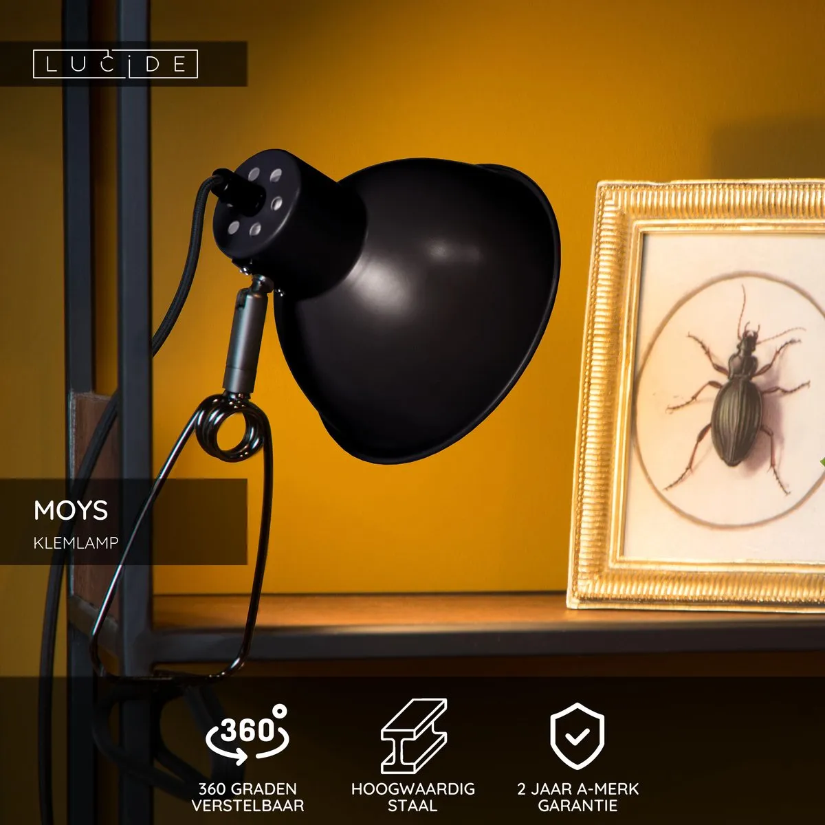 Lucide MOYS Klemlamp E27 - 40W - Zwart