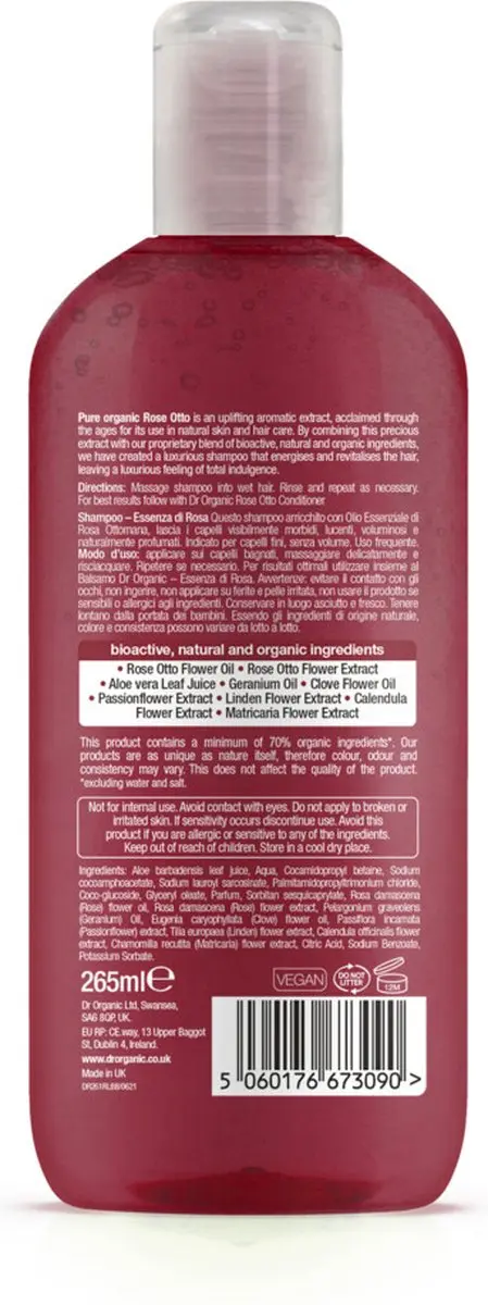 Dr. Organic Rozen Shampoo 265ml - Gekleurd haar