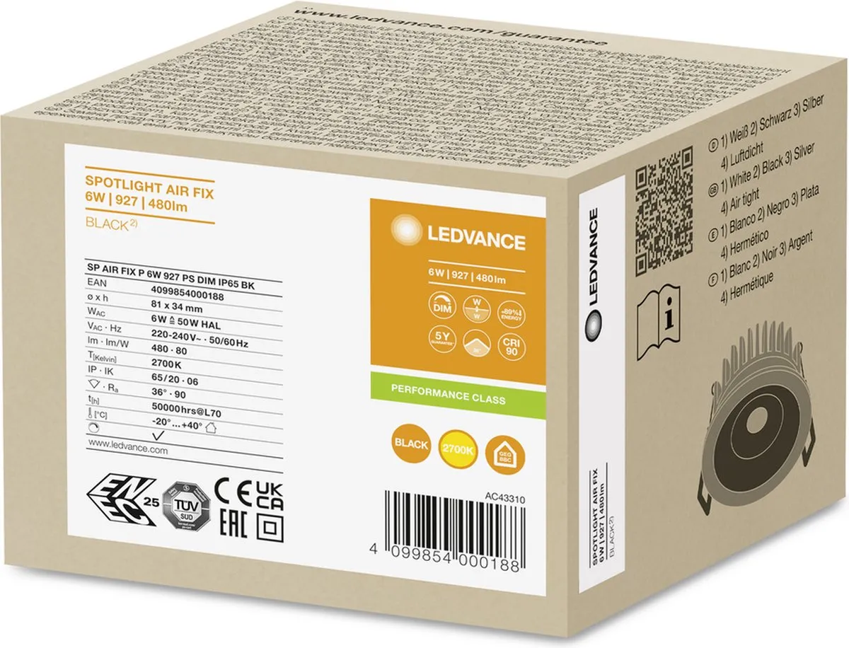 LEDVANCE LED Inbouwspot Air Fix 6W 480lm - Zwart