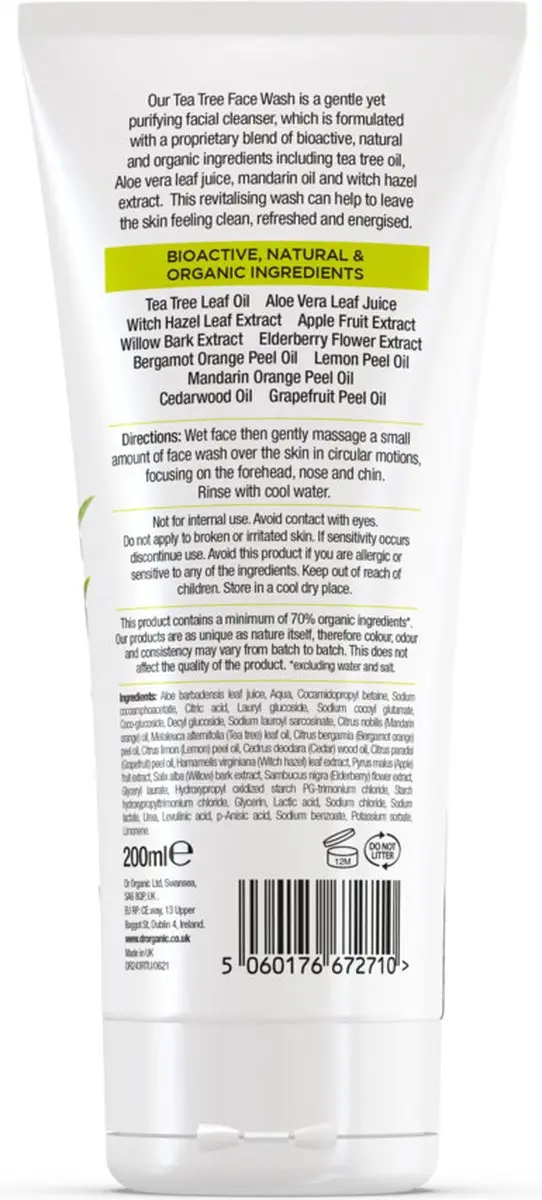 Dr. Organic Tea Tree Face Wash 200ml - afbeelding 6 van 6