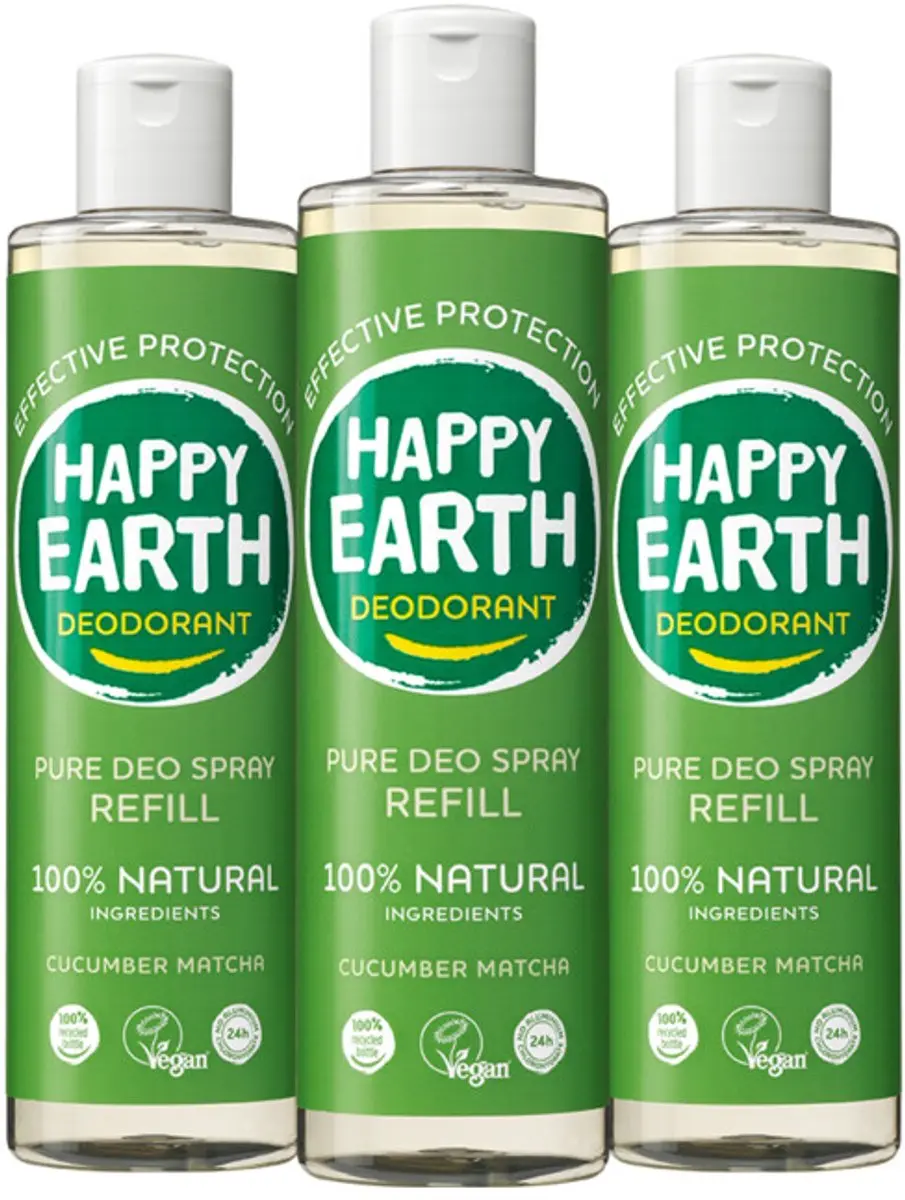 Happy Earth Deo Spray Navulling Cucumber Matcha 3x300ml