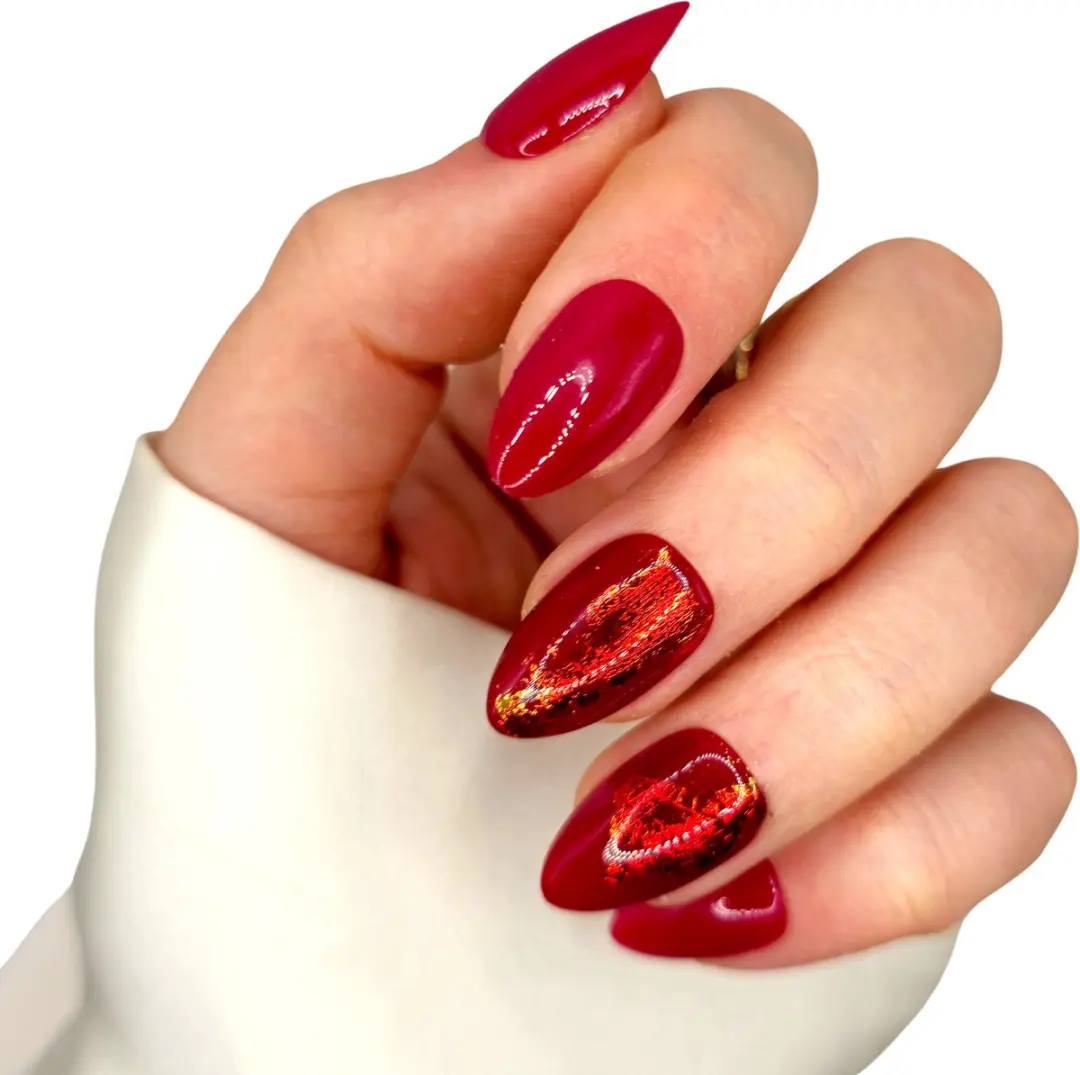 SD Press on Nails B-251 Plaknagels - 20 Stuks - Rood Flakes