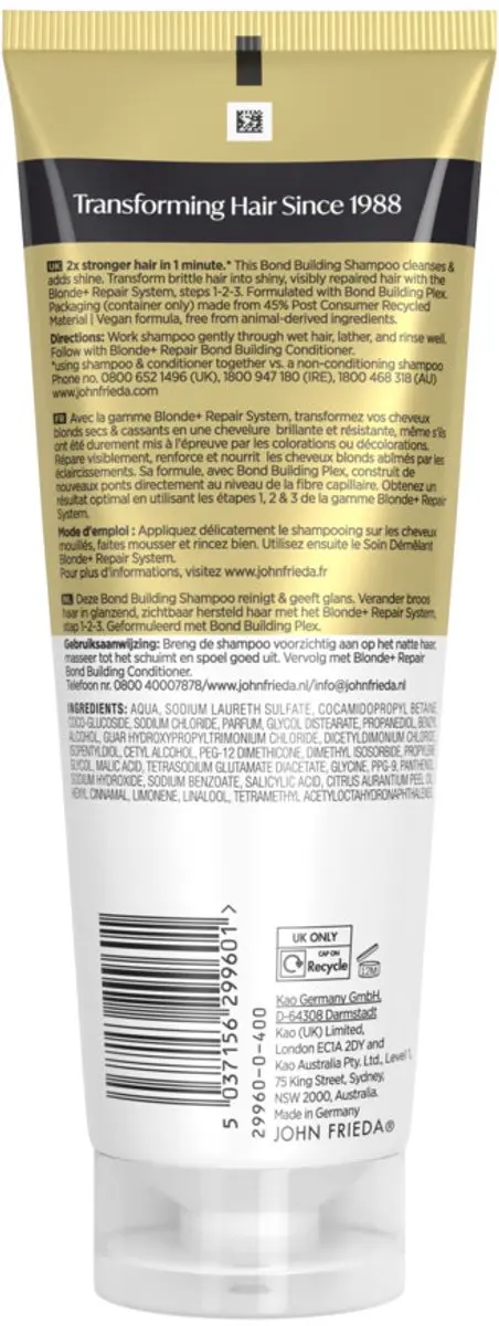 John Frieda Blonde+ Repair Bond Building Shampoo 250ml