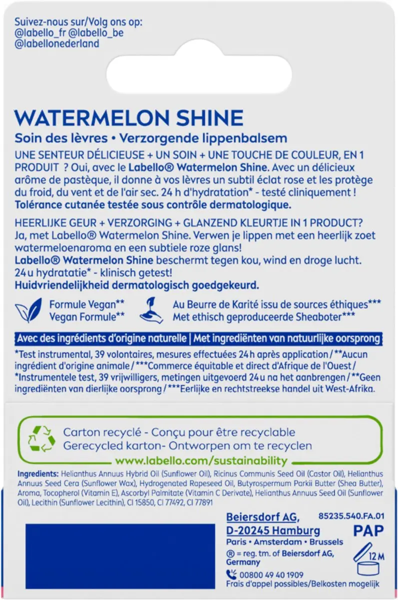 Labello Watermelon Shine Lippenbalsem - 6x4.8g Roze