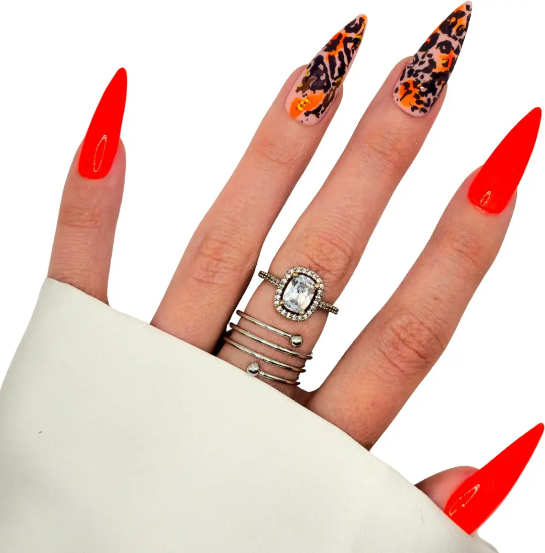 SD Press on Nails B-278 XL Stiletto Kunstnagels Neon Oranje - 20 Stuks