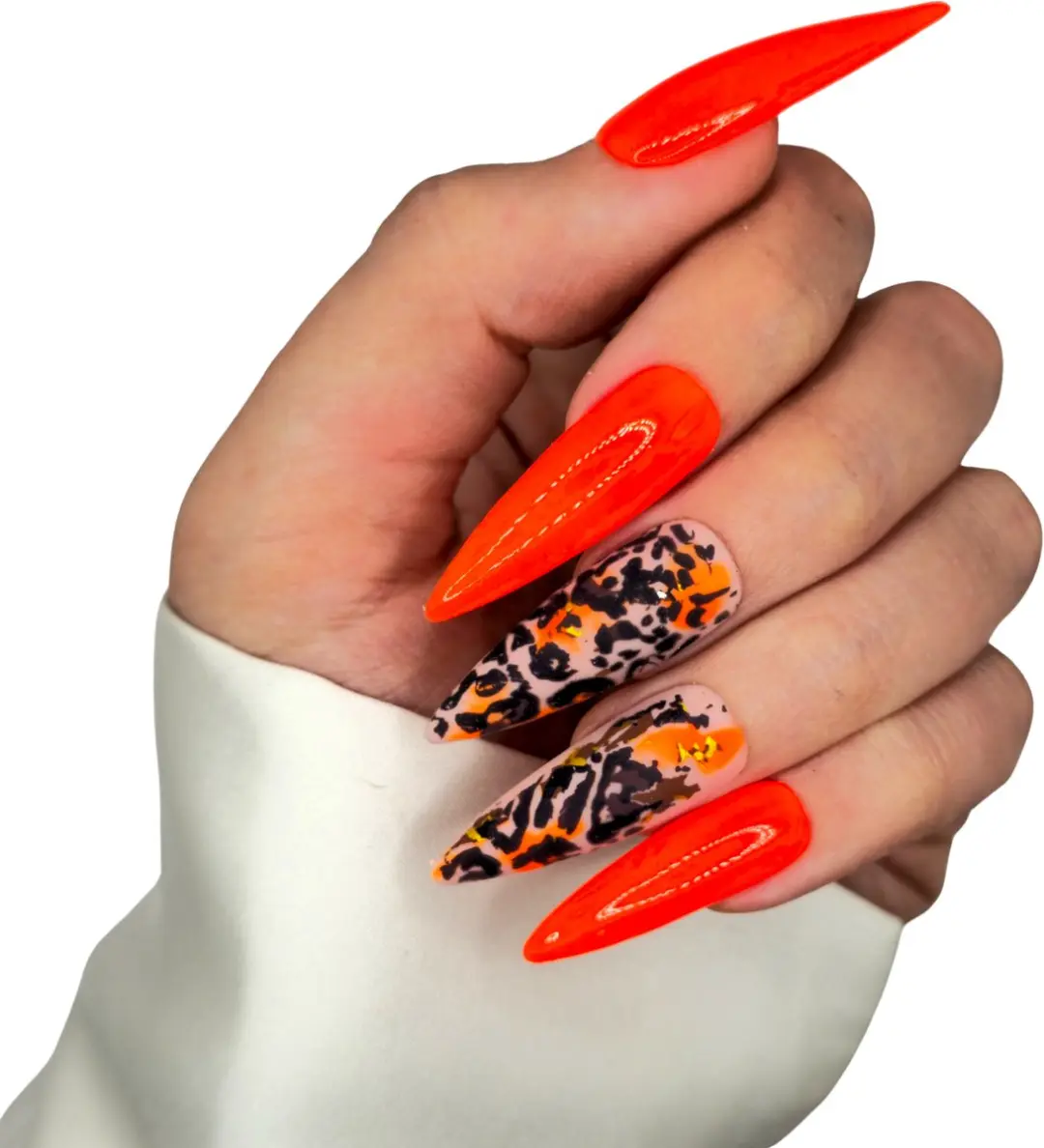SD Press on Nails B-278 XL Stiletto Kunstnagels Neon Oranje - 20 Stuks