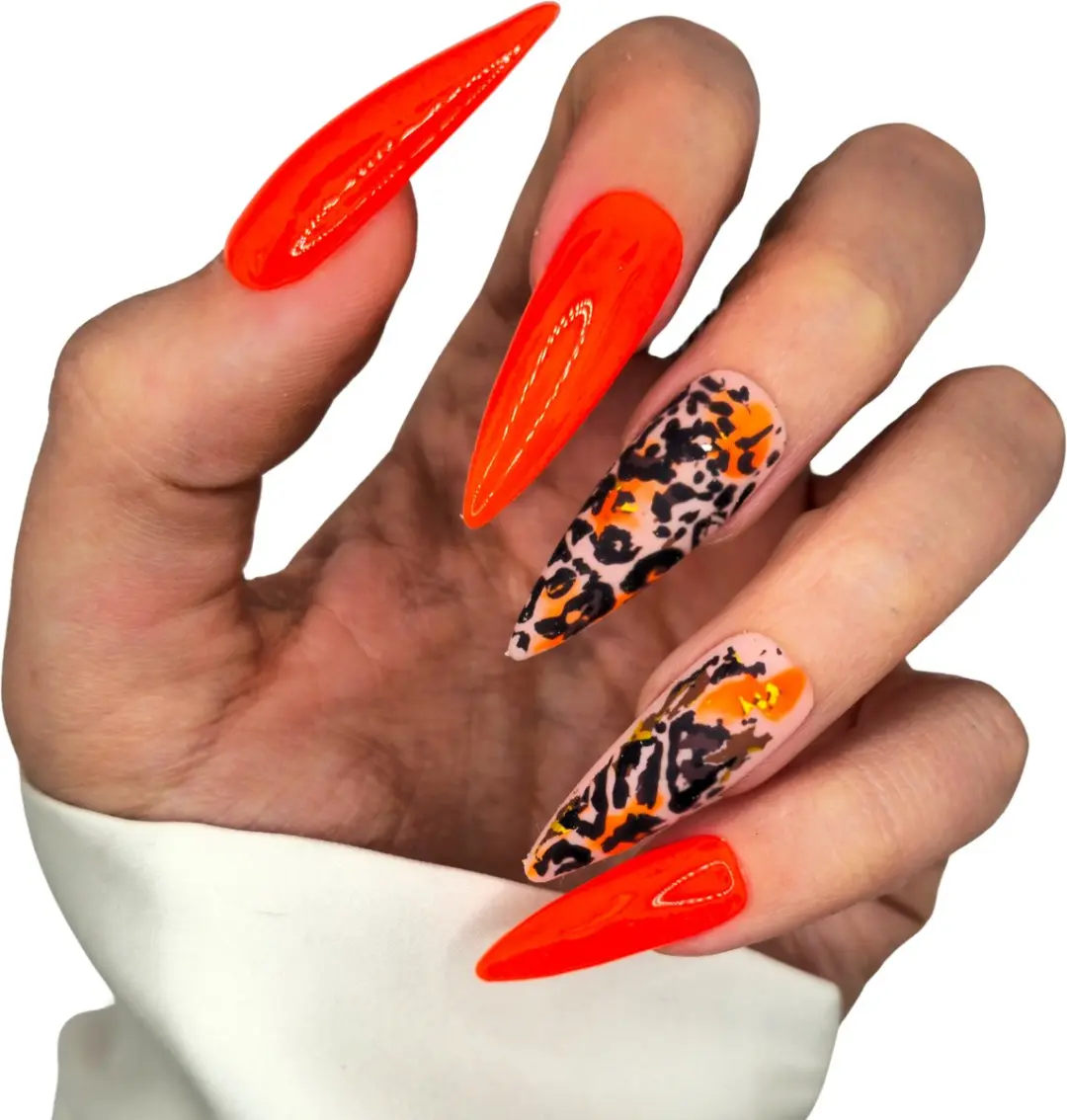 SD Press on Nails B-278 XL Stiletto Kunstnagels Neon Oranje
