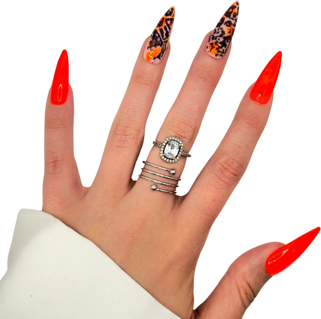 SD Press on Nails B-278 XL Stiletto Kunstnagels Neon Oranje - 20 Stuks