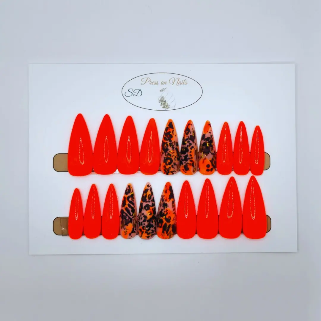 SD Press on Nails B-278 XL Stiletto Kunstnagels Neon Oranje - 20 Stuks
