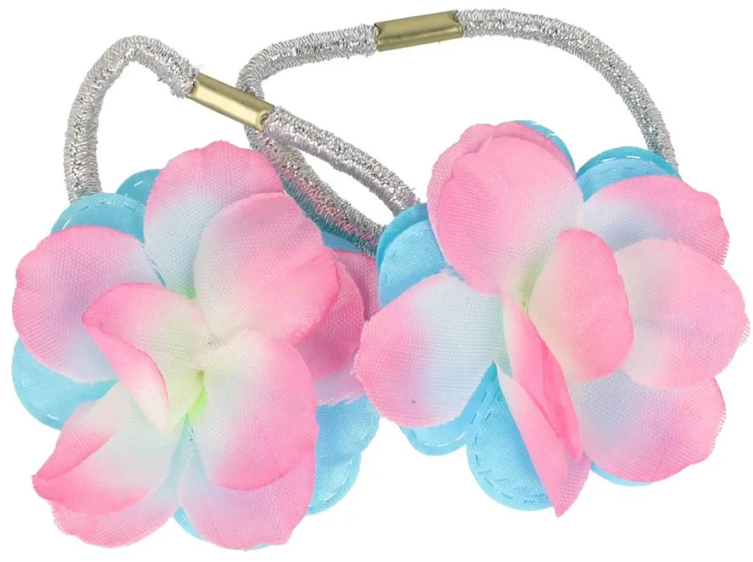 Haarsoires Haarelastieken Bloem 5cm - Zilver/Blauw/Rosa - 2 Stuks