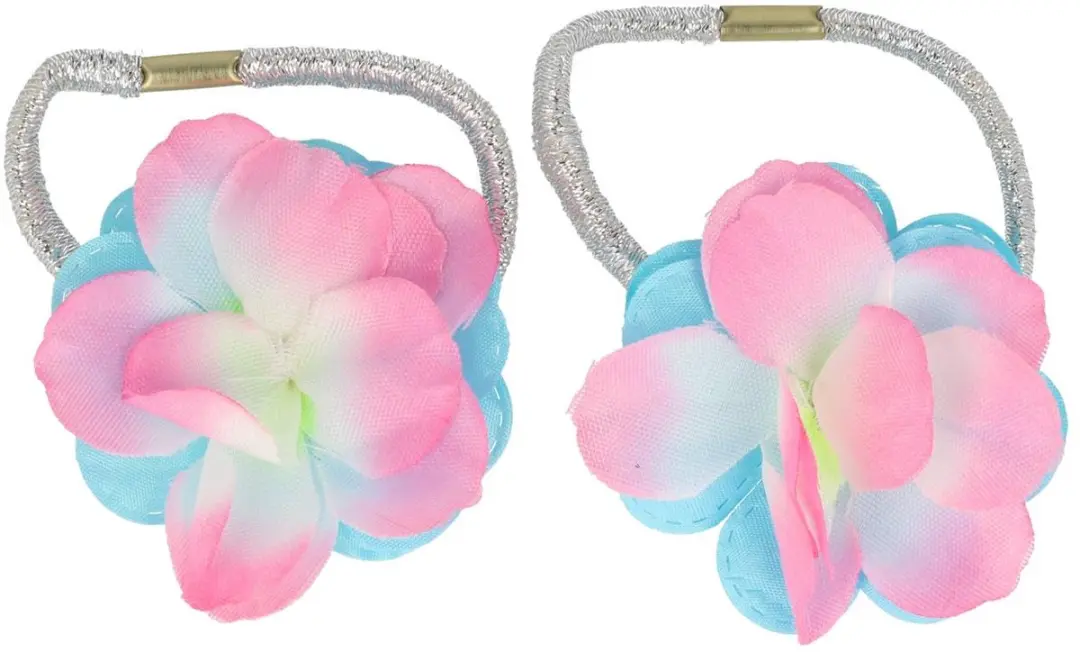 Haarsoires Haarelastieken Bloem 5cm - Zilver/Blauw/Rosa - 2 Stuks
