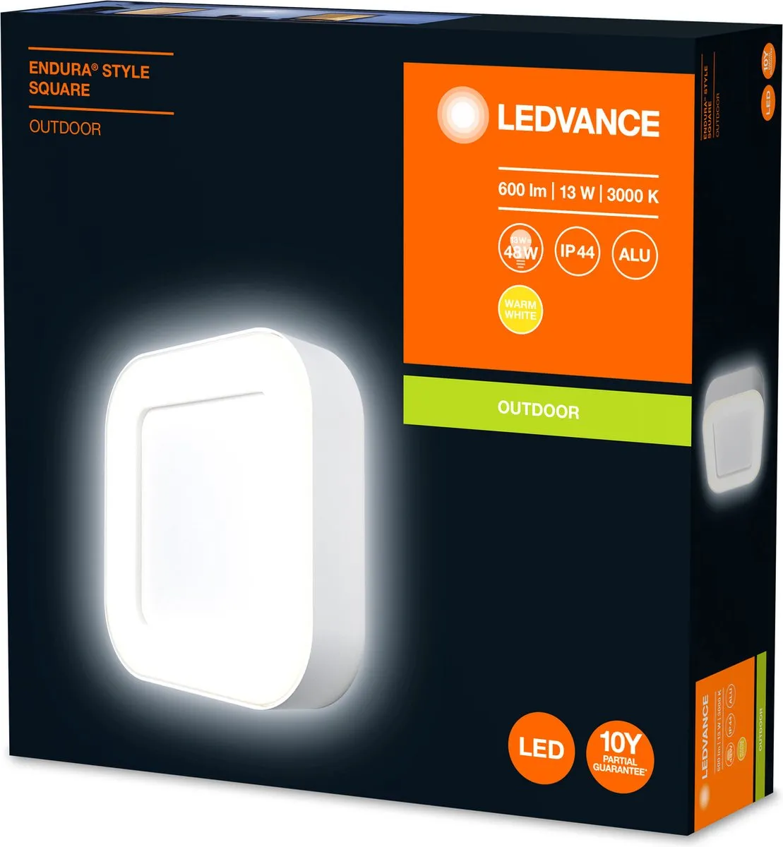 LEDVANCE Endura Style Square Wandlamp 13W - Warmwit - Aluminium - IP44