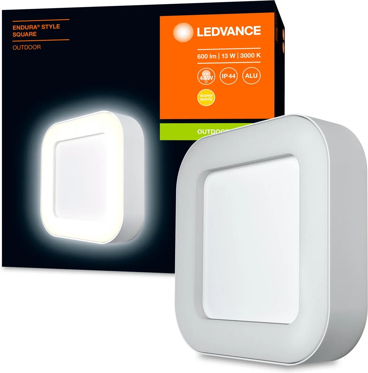 LEDVANCE Endura Style Square Wandlamp 13W - Warmwit - Aluminium - IP44