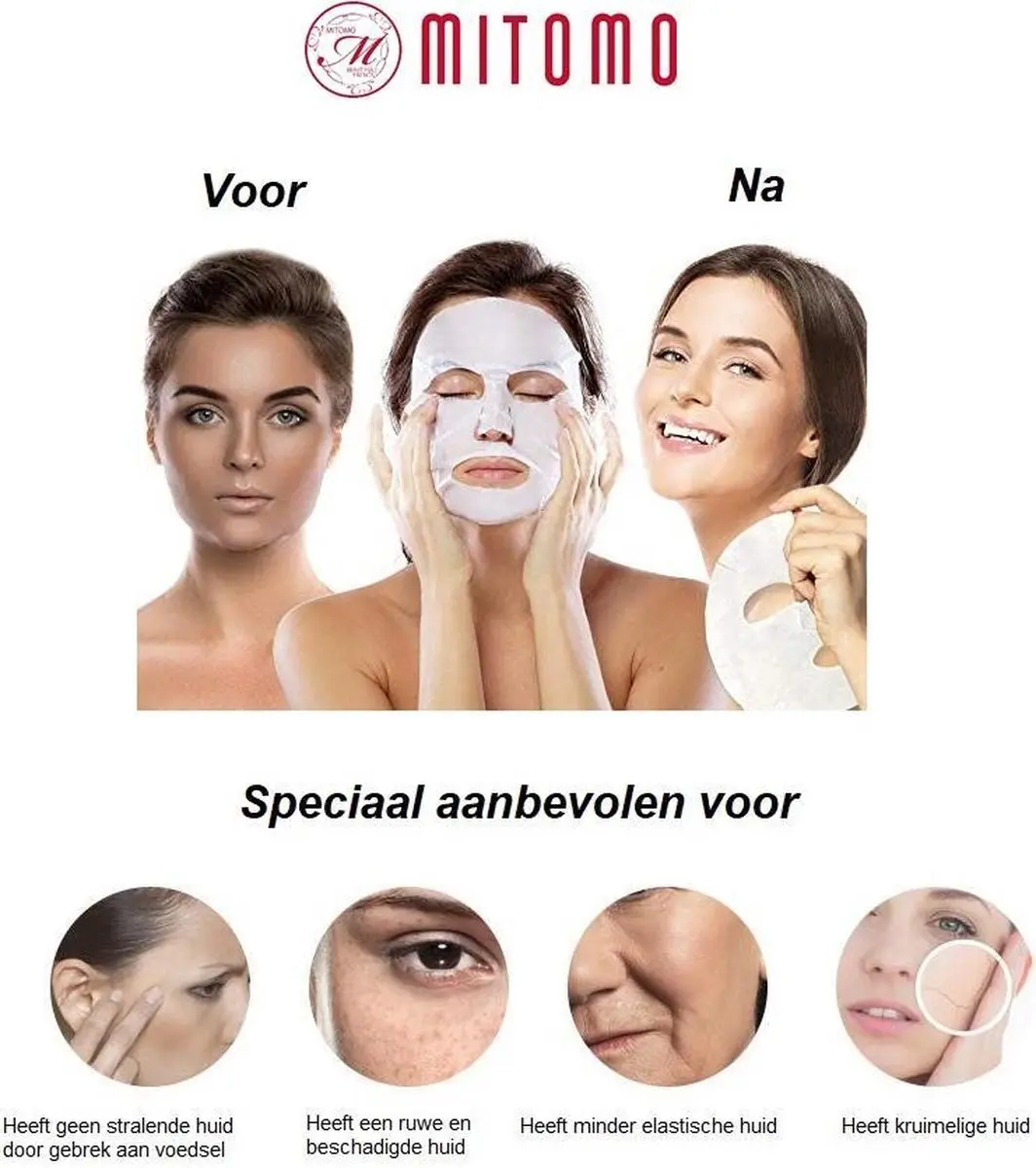 Mitomo Hyaluron & Lithospermum Gezichtsmaskers - 10 Stuks