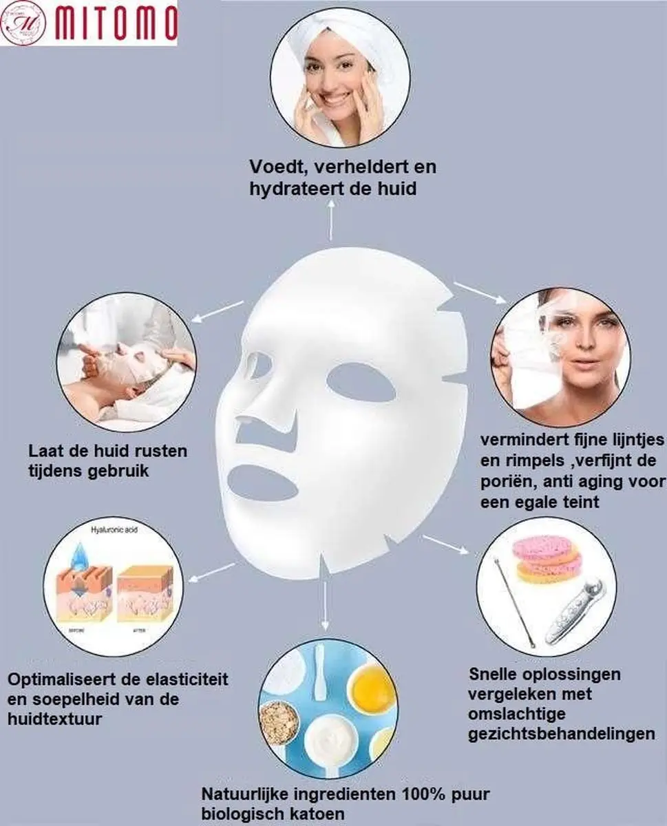 Mitomo Hyaluron & Lithospermum Gezichtsmaskers - 10 Stuks