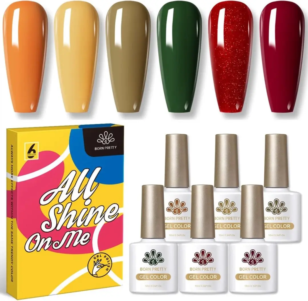 Born Pretty Gellak Set 6x10ml - Herfstkleuren Rood/Geel/Groen