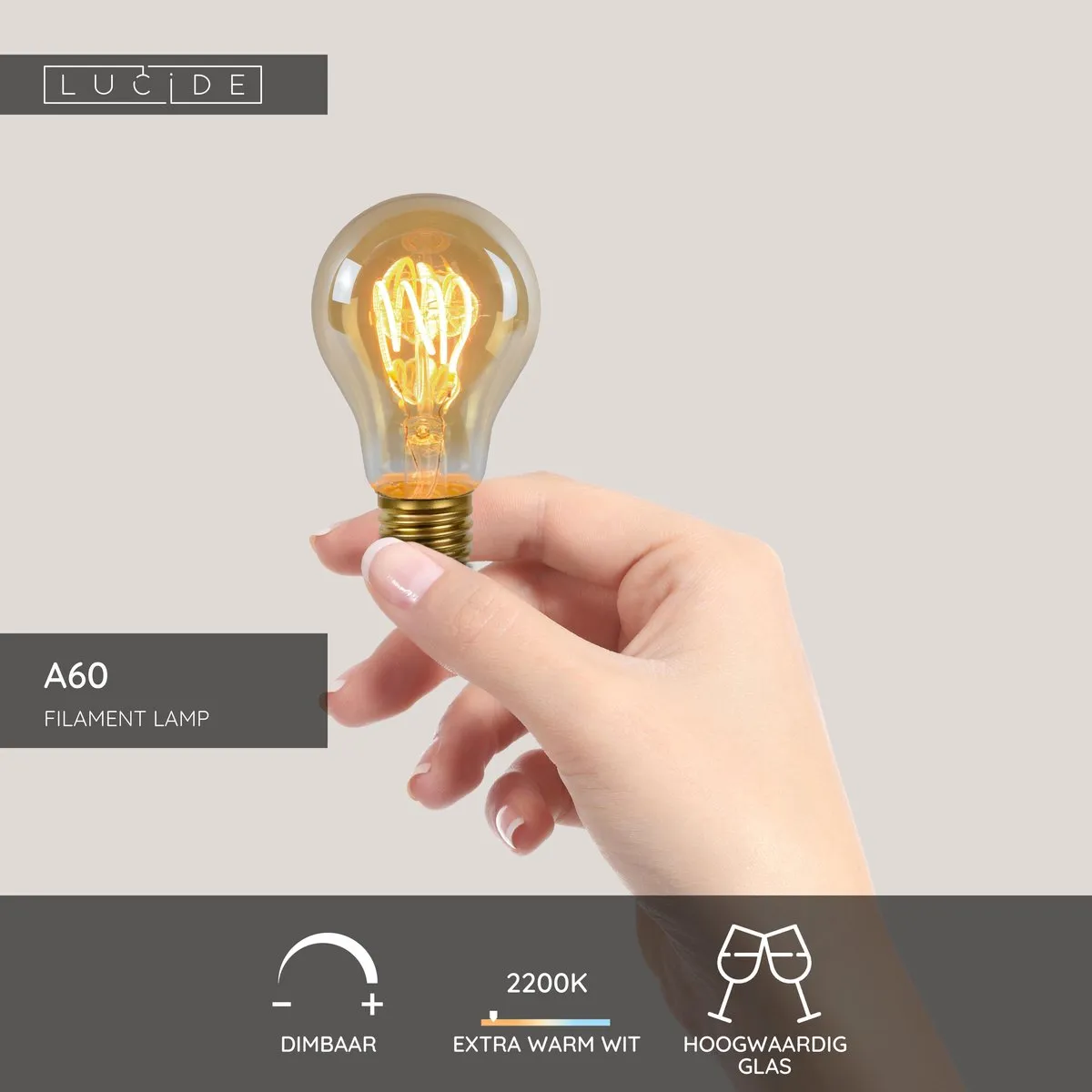 Lucide A60 LED Filamentlamp 4,9W 2200K - Amber