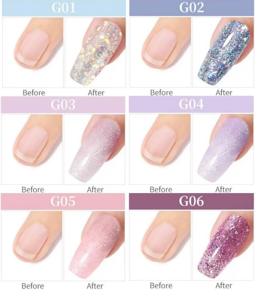 Born Pretty Polygel Starterkit Glitter - 6x180ml - Licht blauw/grijs/roze/paars/nude