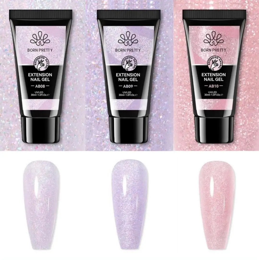 Born Pretty Polygel Starterkit Glitter - 6x180ml - Licht blauw/grijs/roze/paars/nude