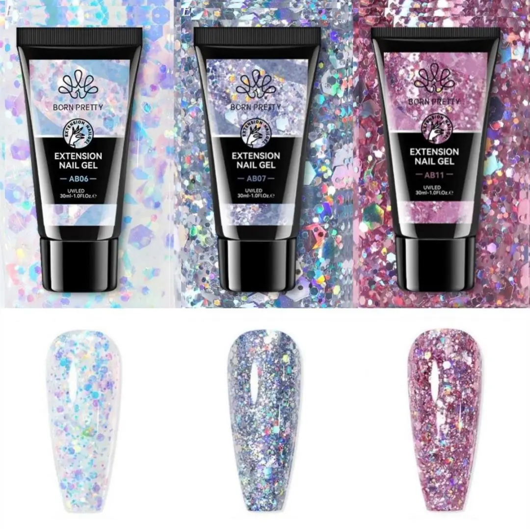 Born Pretty Polygel Starterkit Glitter - 6x180ml - Licht blauw/grijs/roze/paars/nude