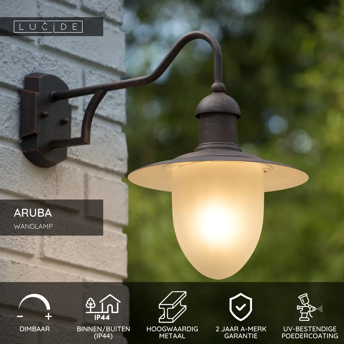 Lucide Aruba Wandlamp Ø25cm - E27 - Roestbruin