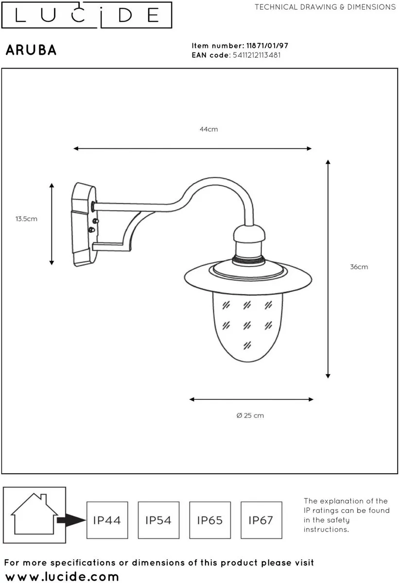 Lucide Aruba Wandlamp Ø25cm - E27 - Roestbruin