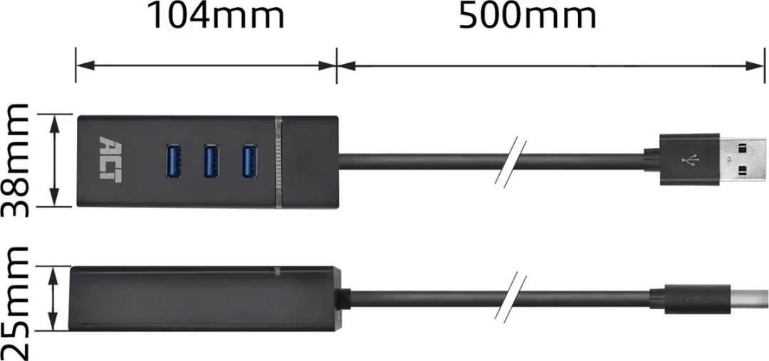 ACT AC6310 USB Hub 3.0 - 4 Poorten - Ethernet - Zwart