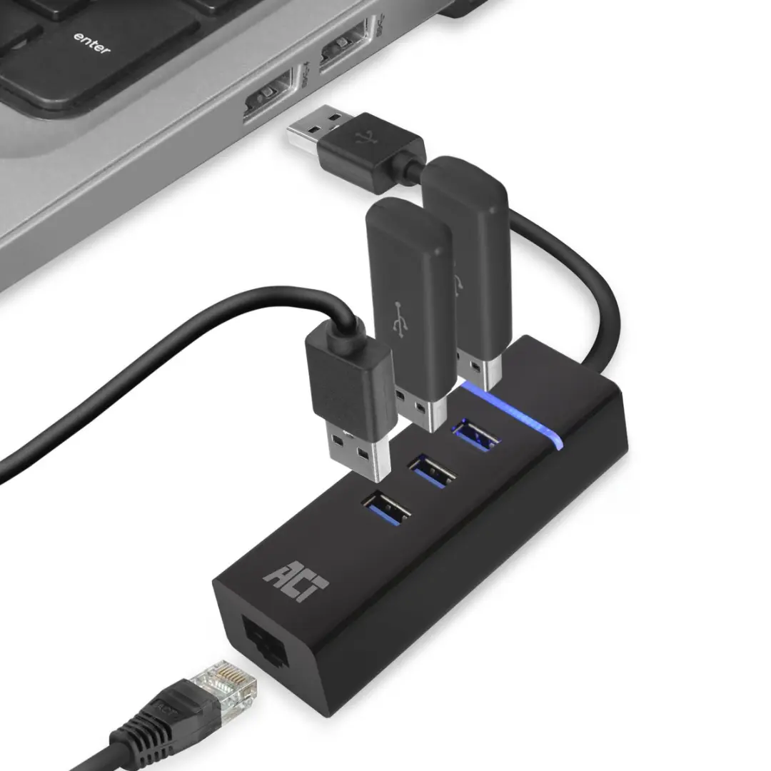 ACT AC6310 USB Hub 3.0 - 4 Poorten - Ethernet - Zwart - afbeelding 6 van 6