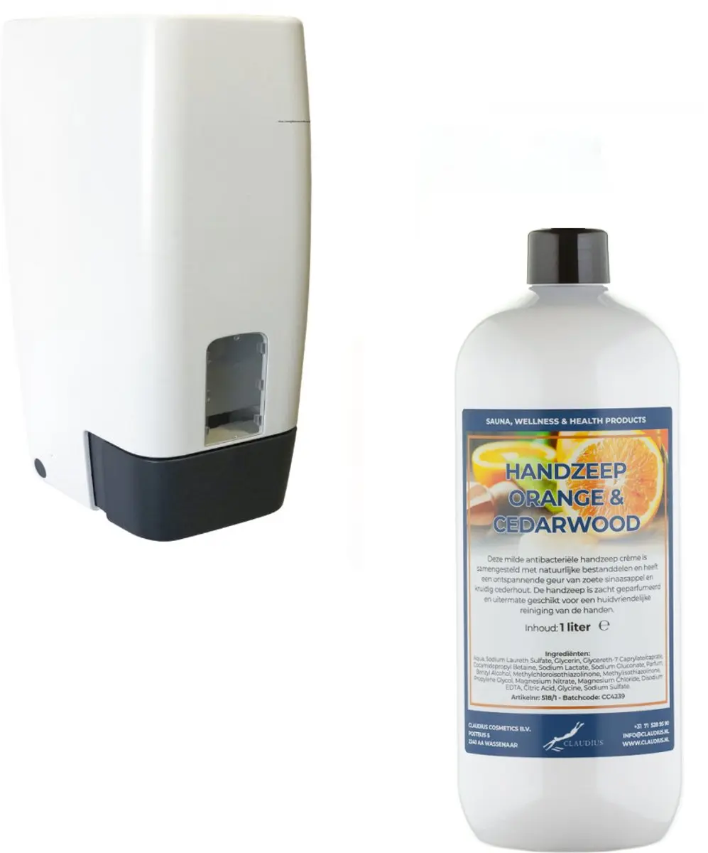 Splashbox Cosmetics Zeepdispenser 1L + Handzeep Sweet Orange & Cedarwood