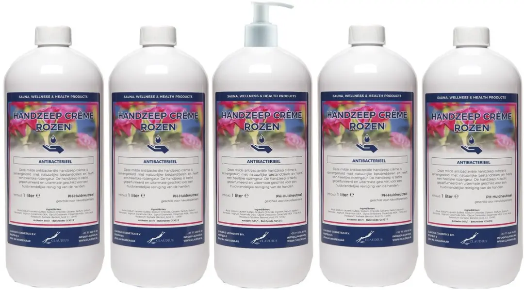 Splashbox Cosmetics Handzeep Crème Rozen 1L - 5 Stuks