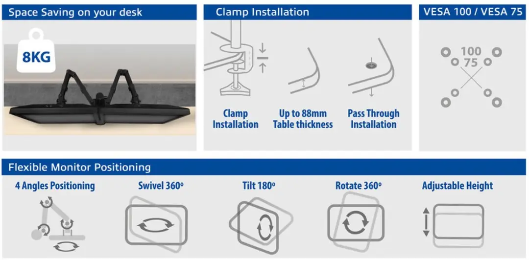 ACT Monitorarm AC8302 - 2x 34" - Draaibaar/kantelbaar - Zwart