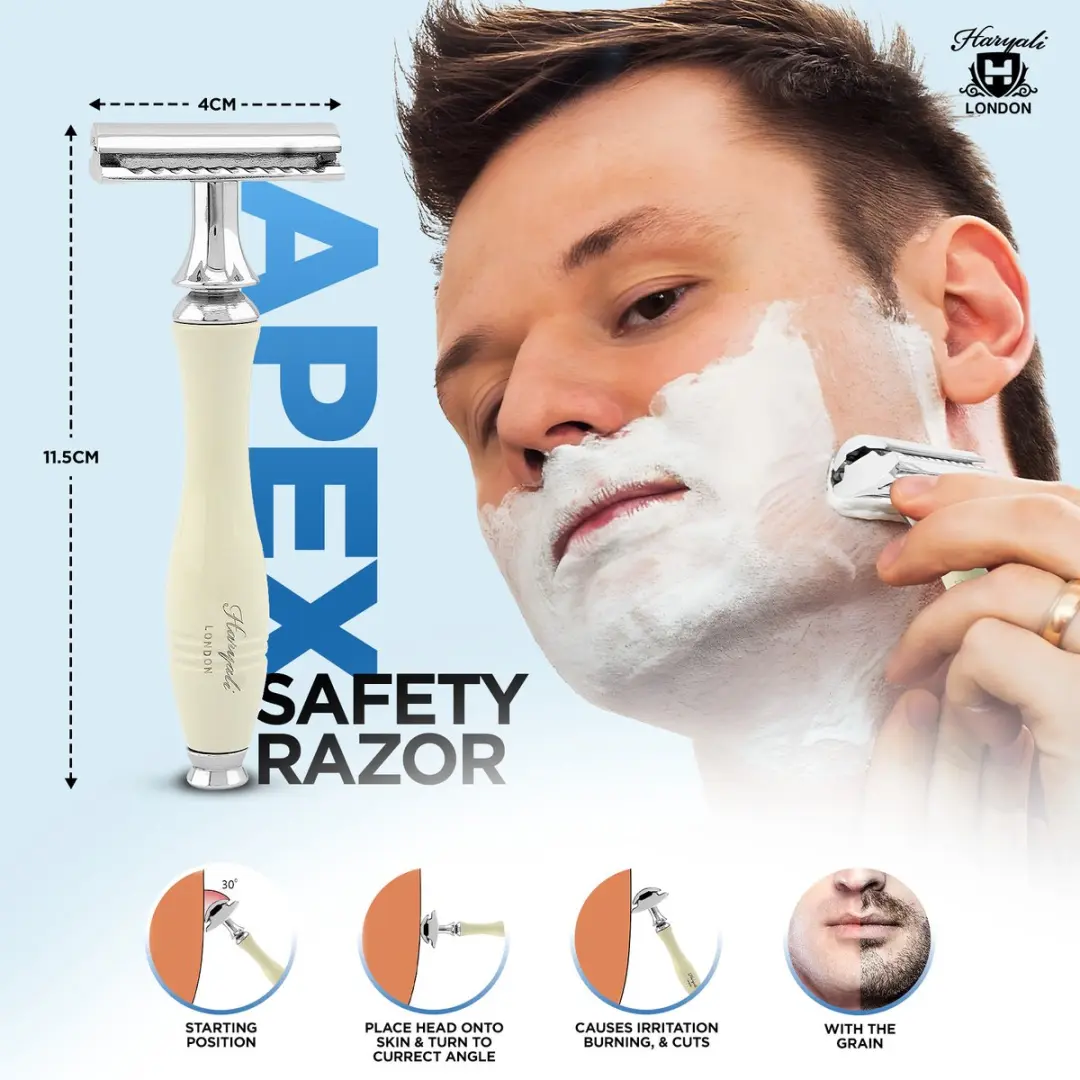 Haryali London Double Edge Safety Razor - Gegroefde grip - 5 Stuks - Gebroken wit