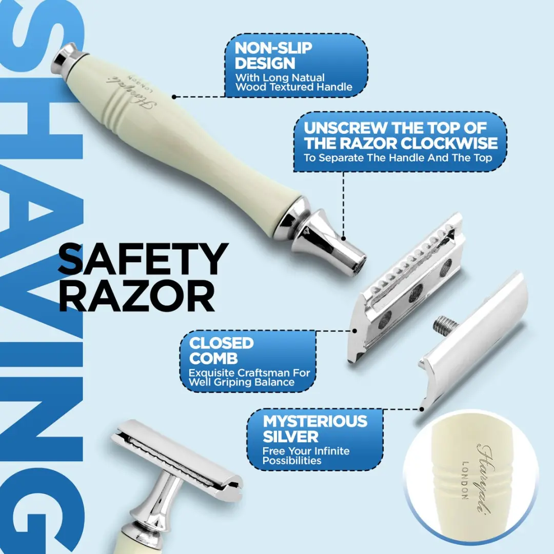 Haryali London Double Edge Safety Razor - Gegroefde grip - 5 Stuks - Gebroken wit