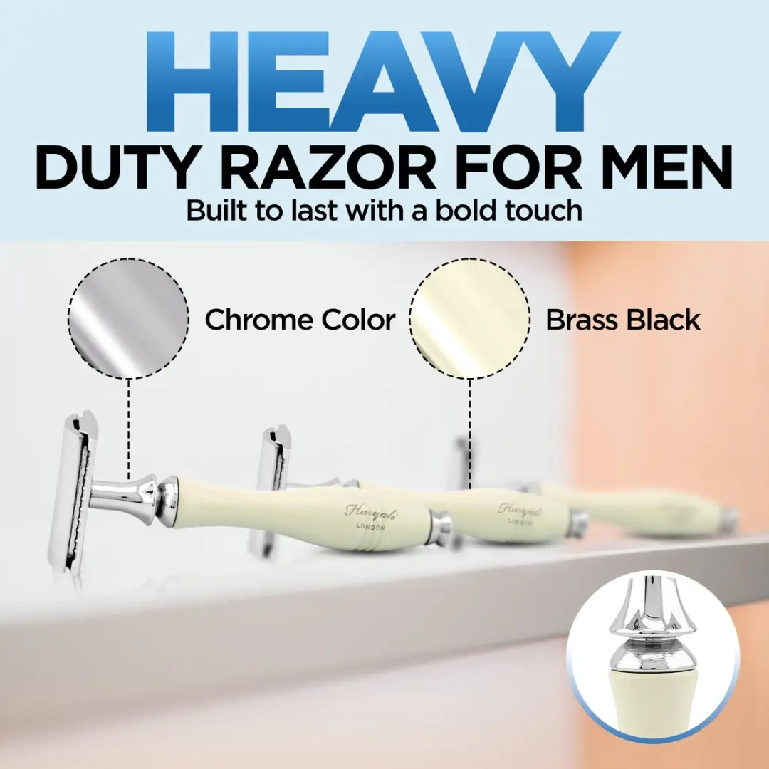 Haryali London Double Edge Safety Razor - Gegroefde grip - 5 Stuks - Gebroken wit