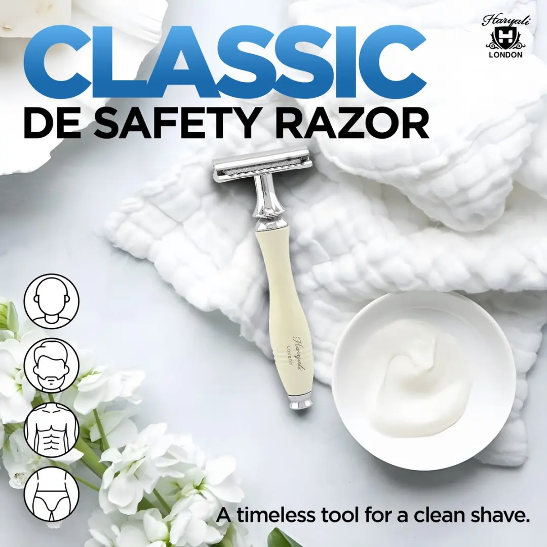 Haryali London Double Edge Safety Razor - Gegroefde grip - 5 Stuks - Gebroken wit