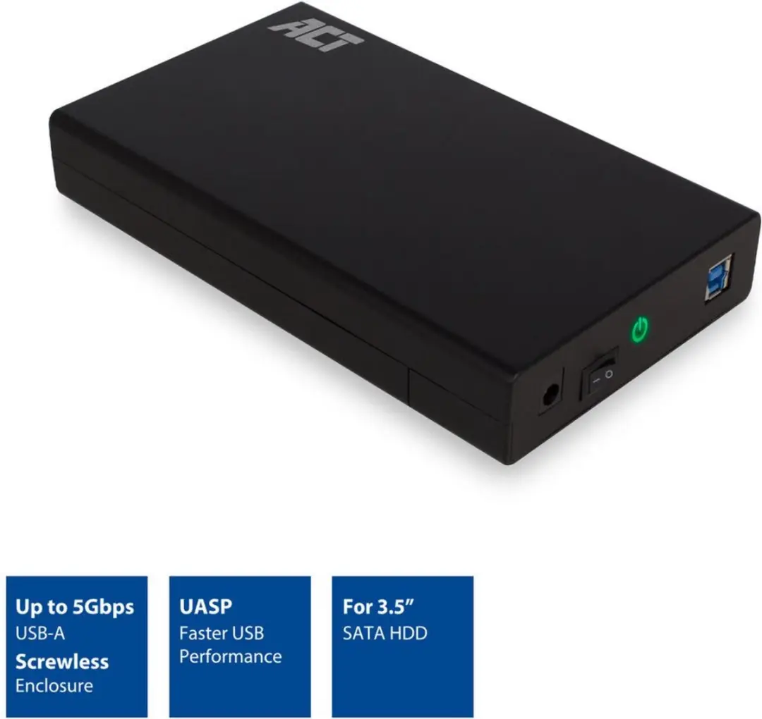 ACT AC1405 3,5" SATA Harde Schijf Behuizing - USB 3.2 Gen1 - Zwart
