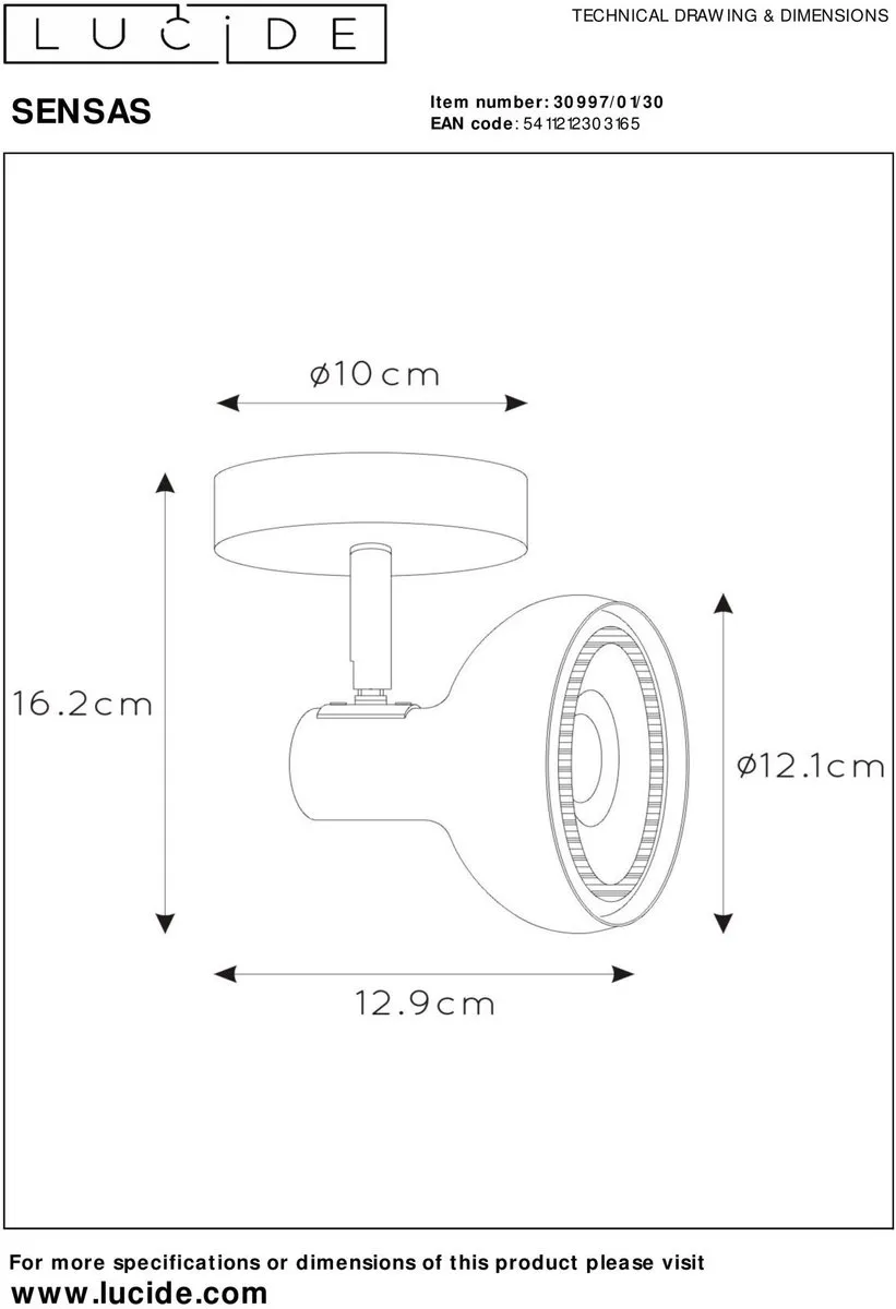 Lucide SENSAS Plafondspot GU10 ES111 - Zwart