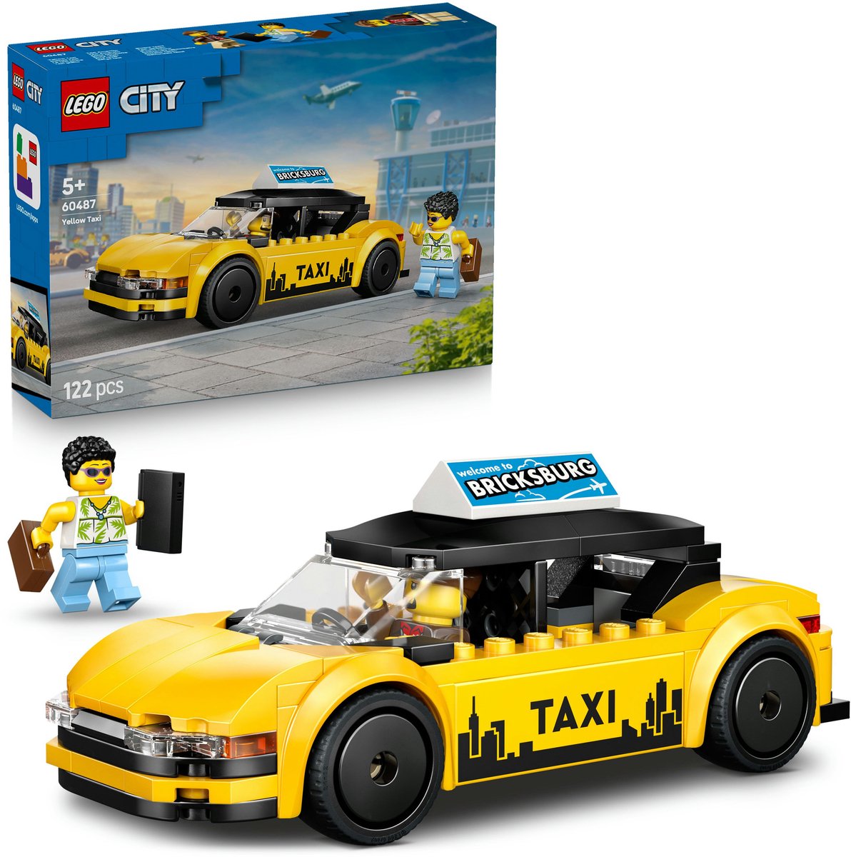 LEGO® City Gele Taxi - Modelautobouwset met 2 Minifiguren - Klassieke Speelgoedtaxi - 60487