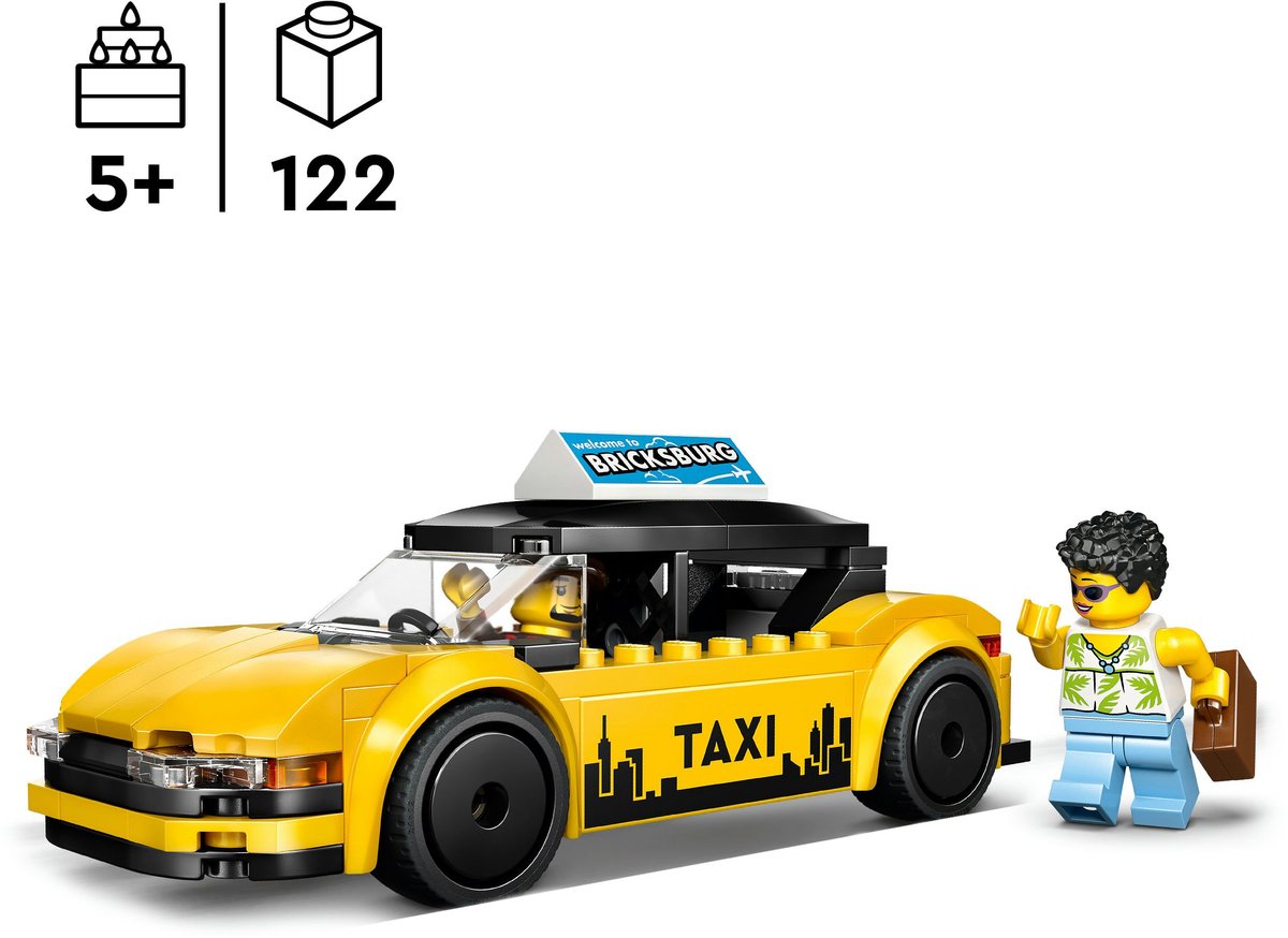 LEGO® City Gele Taxi - Modelautobouwset met 2 Minifiguren - Klassieke Speelgoedtaxi - 60487