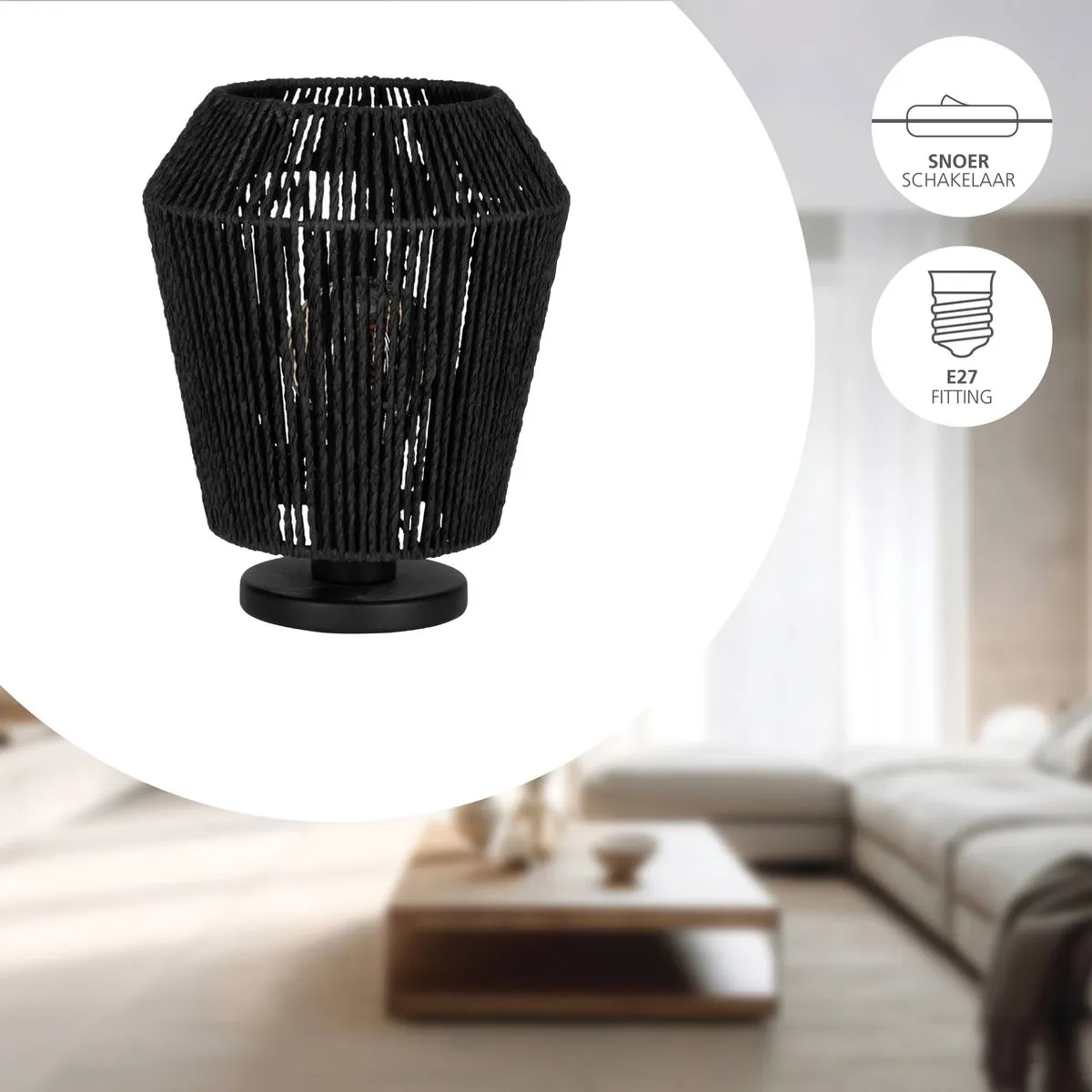 Eglo Persley Tafellamp E27 - 27,5 cm - Zwart