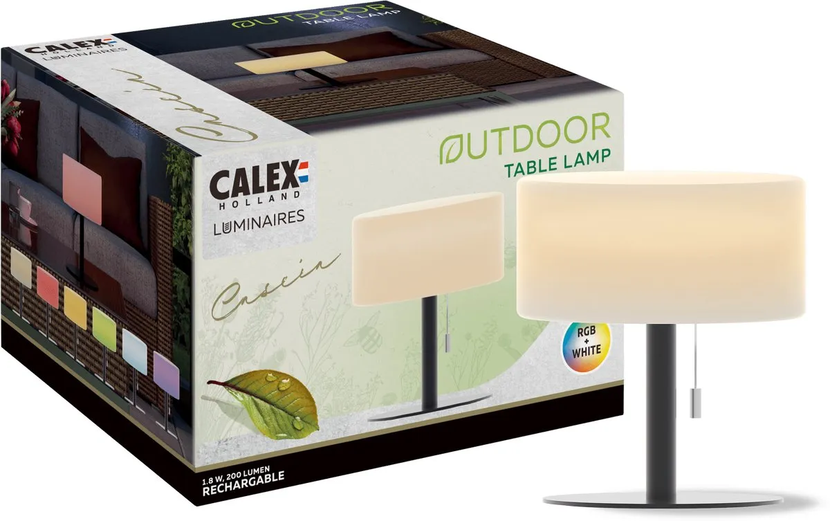 Calex Cascia Oplaadbare Tafellamp - 2 Stuks - RGBW 3000K - 24cm - Zwart