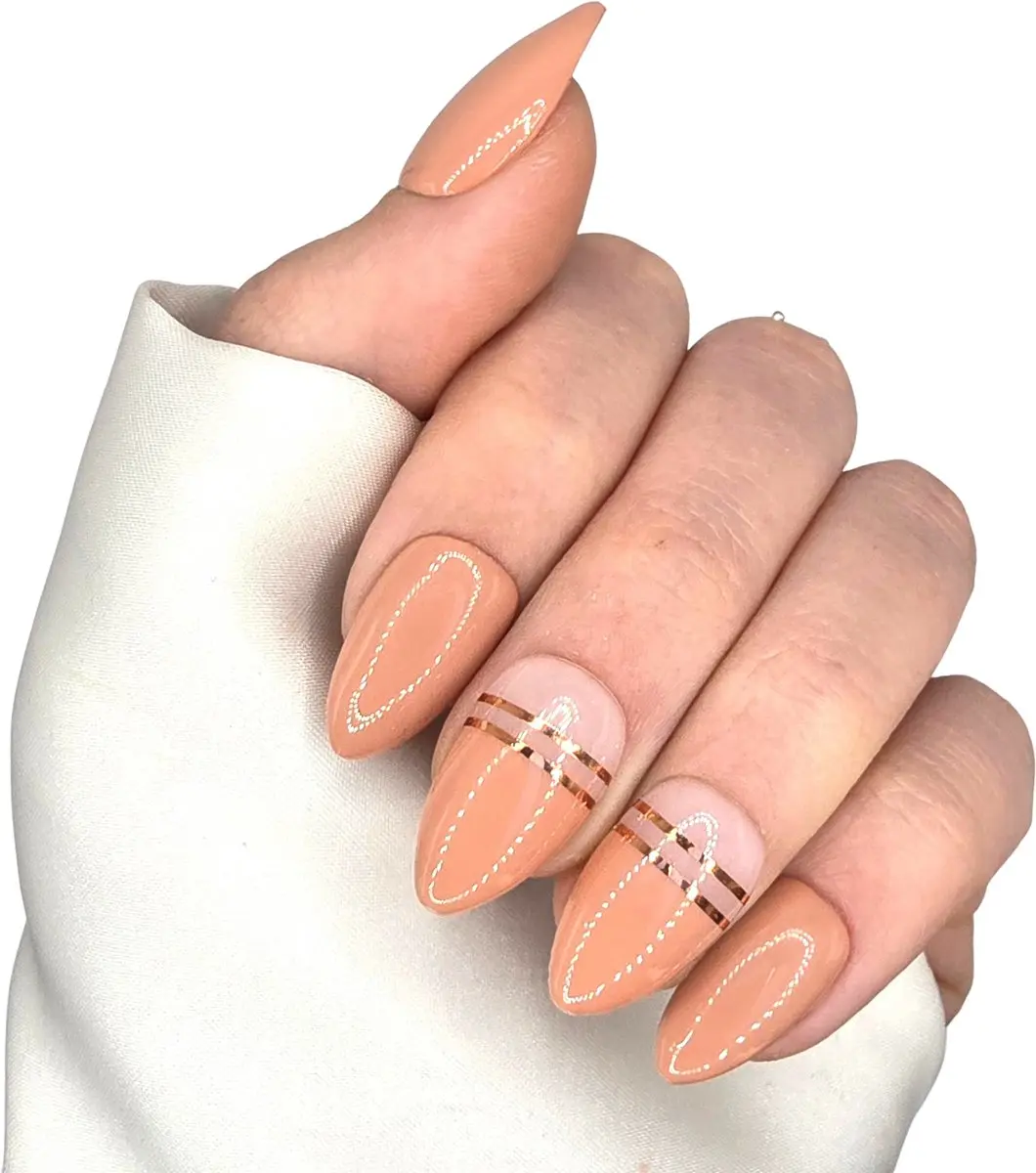 SD Press on Nails No. 28 Adagio Plaknagels - Medium Stiletto - Oranjenude - 20 Stuks