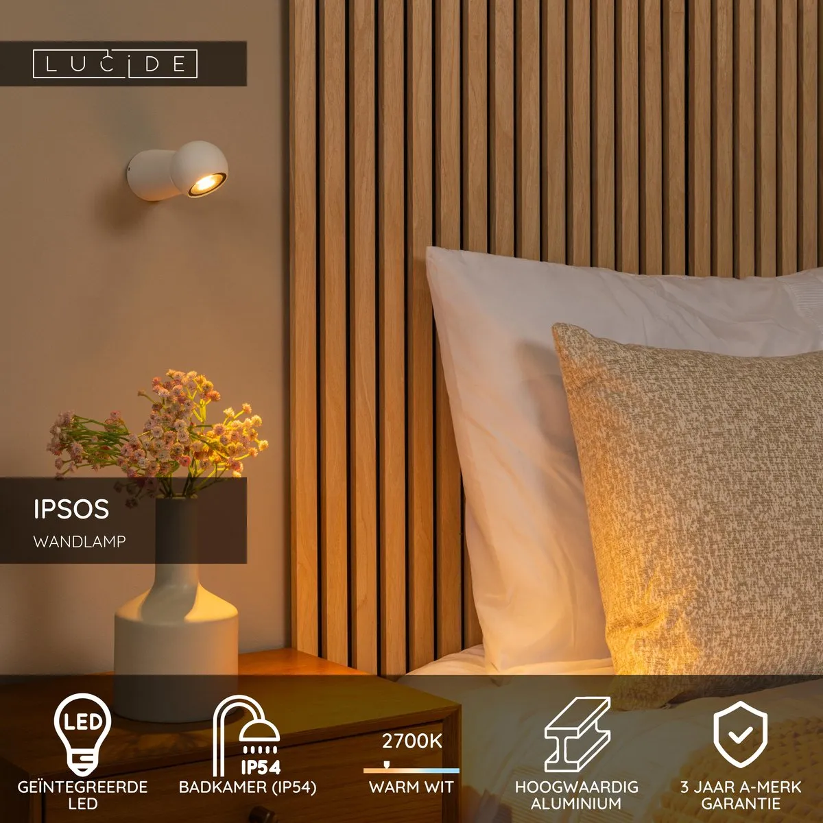 Lucide IPSOS Wandlamp Badkamer LED 6W 2700K IP54 - Wit