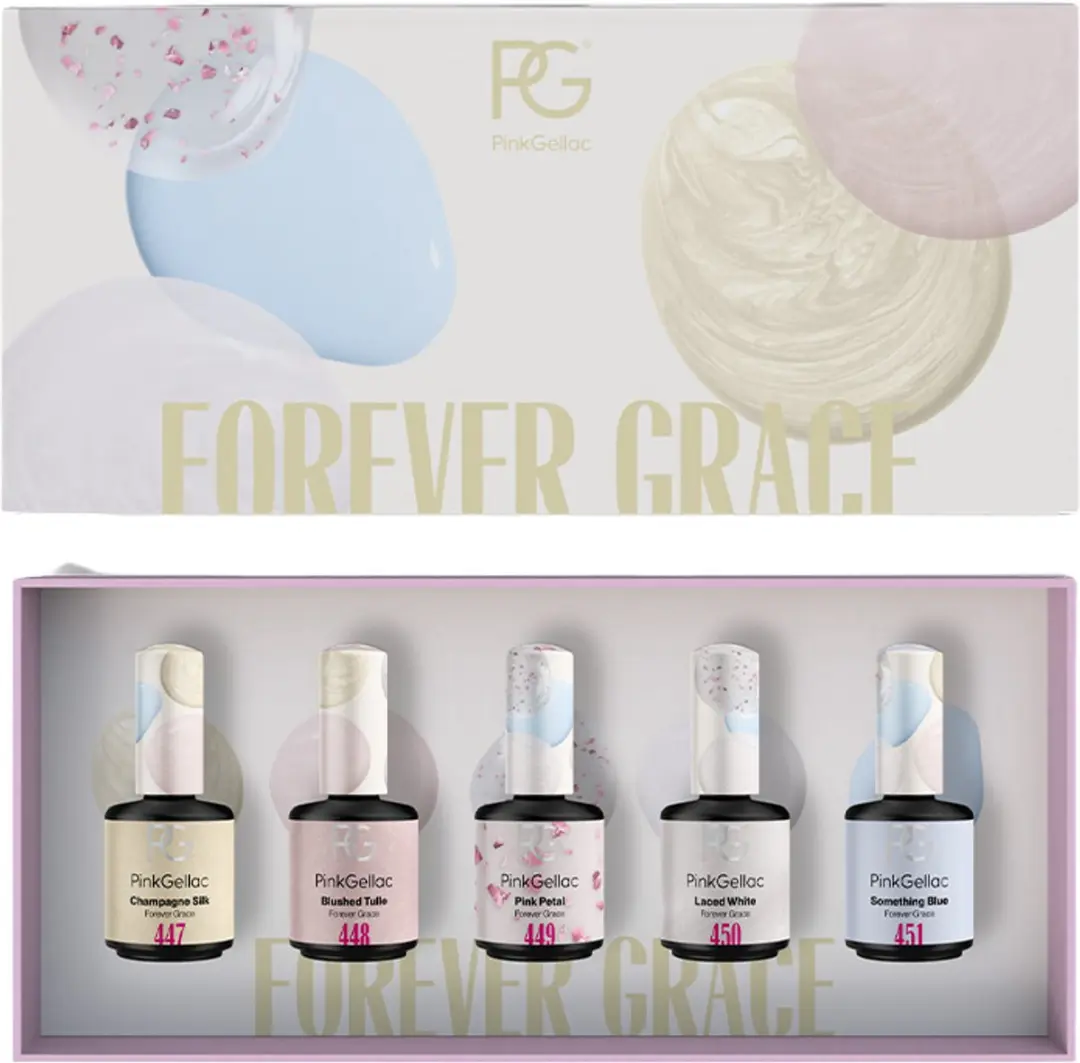 Pink Gellac Forever Grace Set - 5x15ml Gellak - Champagne Silk/Blushed Tulle/Pink Petal/Laced White/Something Blue