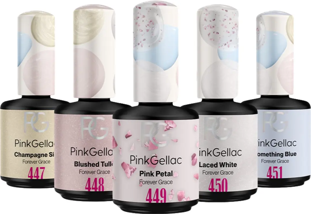Pink Gellac Forever Grace Set - 5x15ml Gellak - Champagne Silk/Blushed Tulle/Pink Petal/Laced White/Something Blue