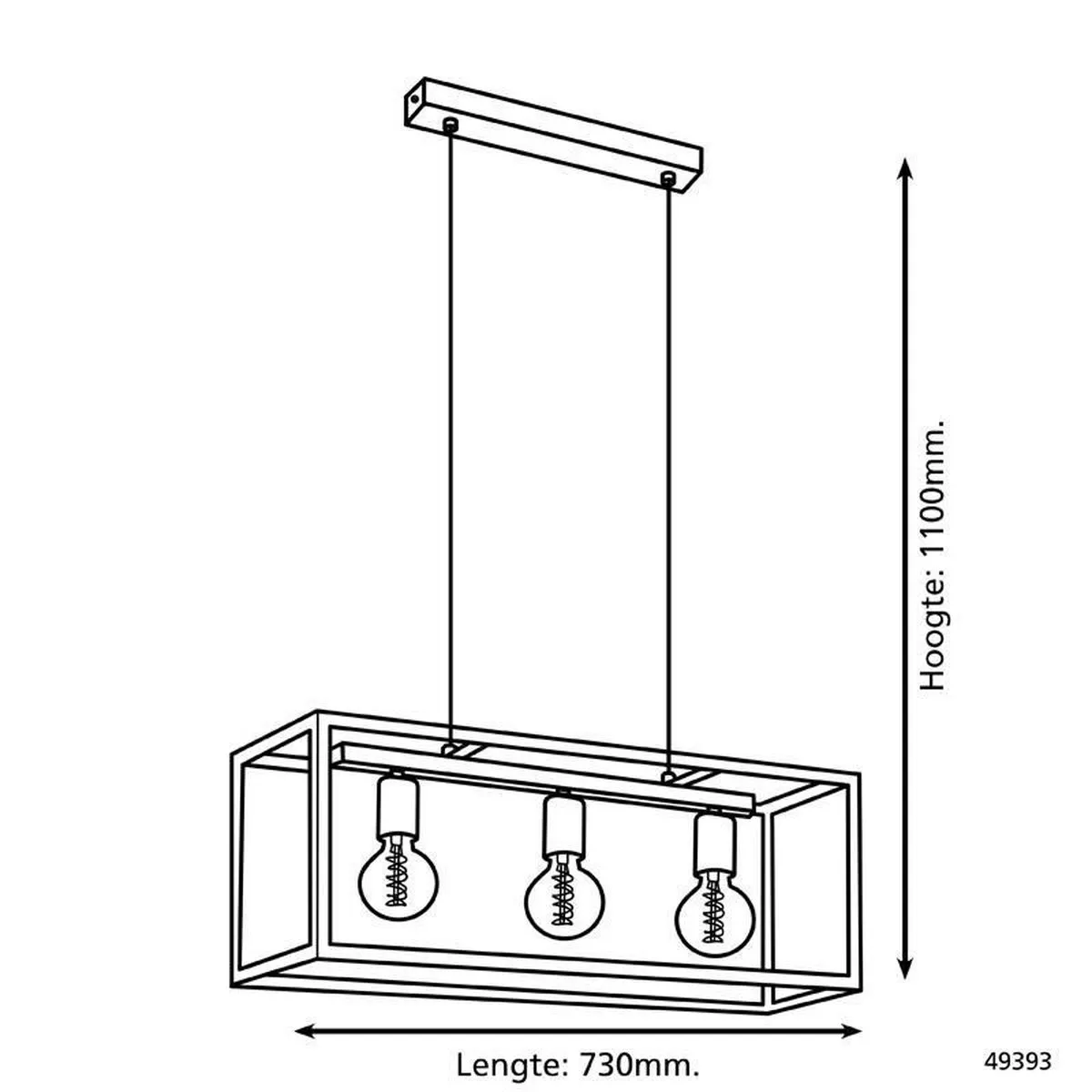 Eglo Charterhouse Hanglamp 3 Lichts - 750mm - Zwart - afbeelding 6 van 6
