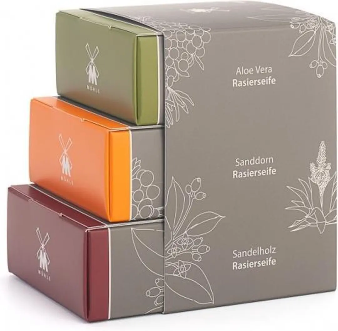 Mühle Trio Scheerzeep - Oranje/Grijs/ Groen/Rood
